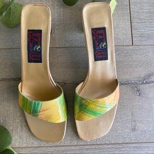 Carlos Falchi Heels Size 7.5 Green & Yellow